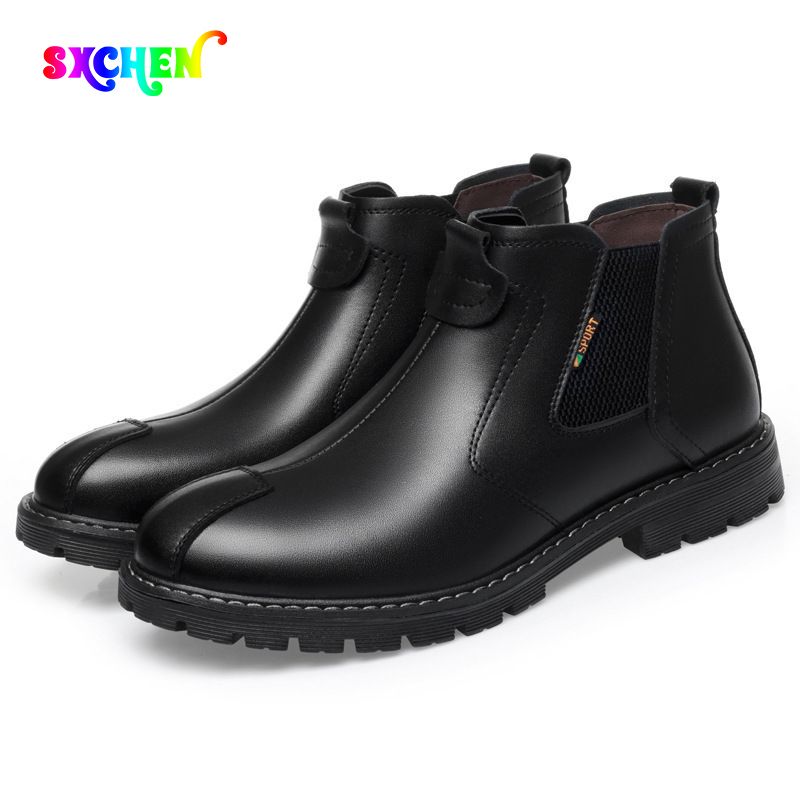 SXCHEN Men's Shoes Boots Ankle Bootie High-Top Leather Shoes, Real Soft Leather Winter New Martin Boots, Fashionable Retro Work Boots, Casual Leather Boots, Trendy Shoes, Men'S Short Boots