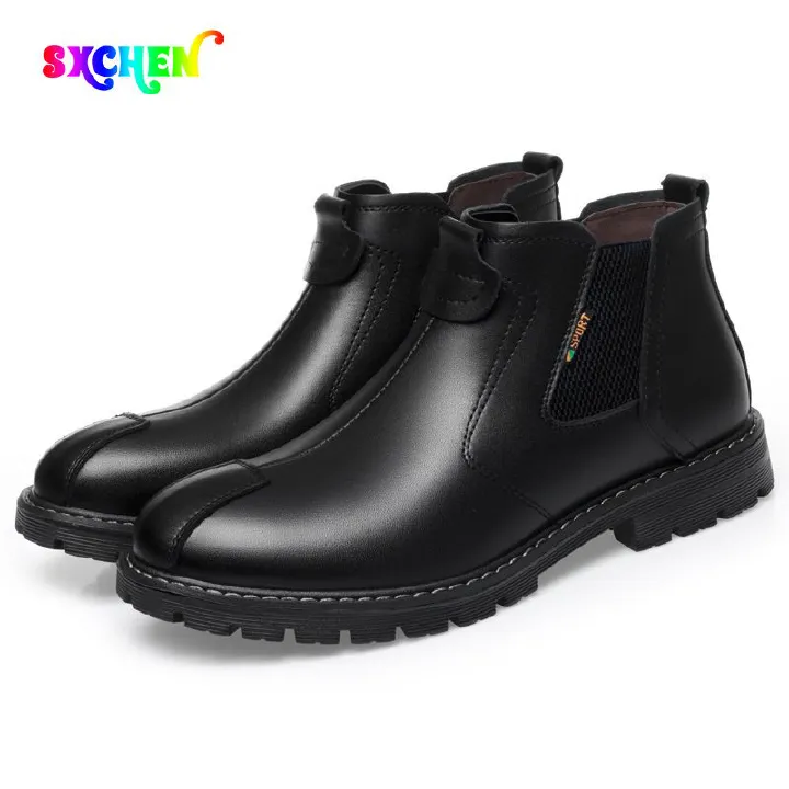 SXCHEN Men's Shoes Boots Ankle Bootie High-Top Leather Shoes, Real Soft Leather Winter New Martin Boots, Fashionable Retro Work Boots, Casual Leather Boots, Trendy Shoes, Men'S Short Boots