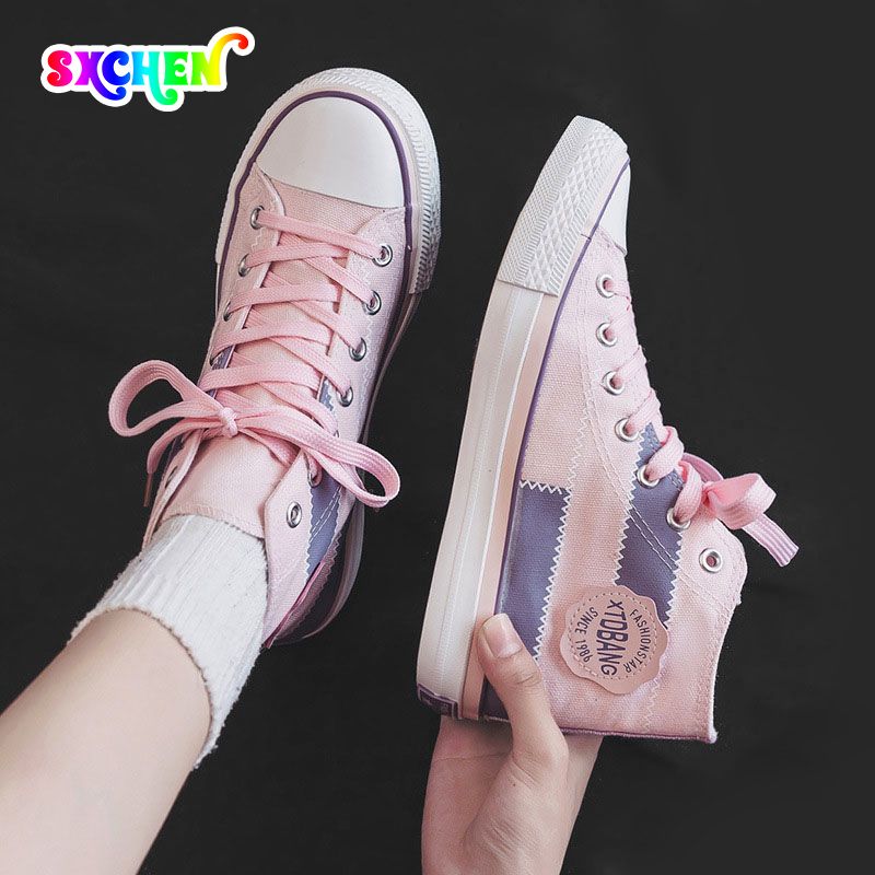 SXCHEN Women Shoes Boots Ankle Bootie Mesh Canvas Shoes High Top New Versatile Student Sneakers Boots