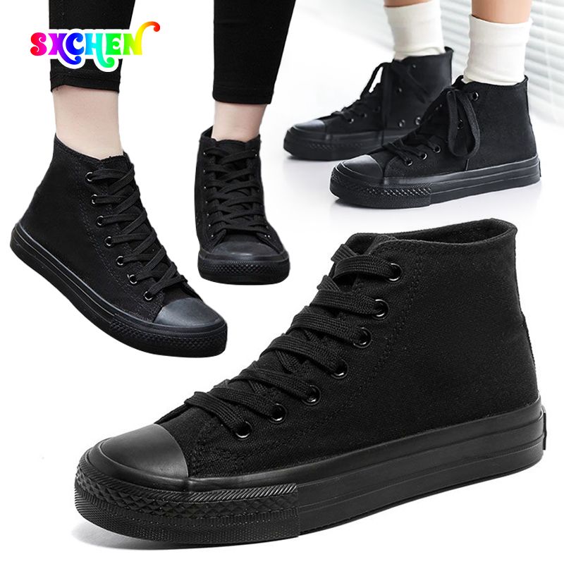 SXCHEN Women Shoes Boots Ankle Bootie Style Canvas High-Top Shoes Trendy Large Size Versatile Breathable Women Shoes Casual Boots Ladies Shoe Running elastic band Girls School Shoes Flat Shoes