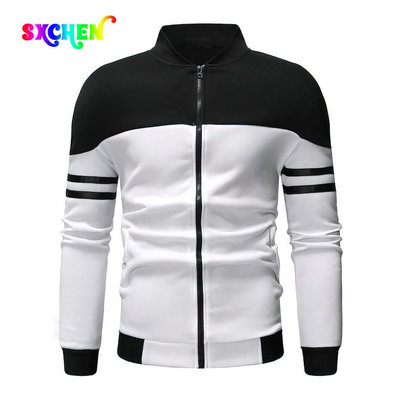SXCHEN Men'S Clothing Tops Jackets Casual Jacket With Ribbon Design, Fashionable Color Matching Sweatshirt Jacket