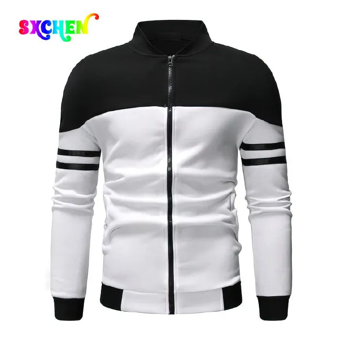 SXCHEN Men'S Clothing Tops Jackets Casual Jacket With Ribbon Design, Fashionable Color Matching Sweatshirt Jacket
