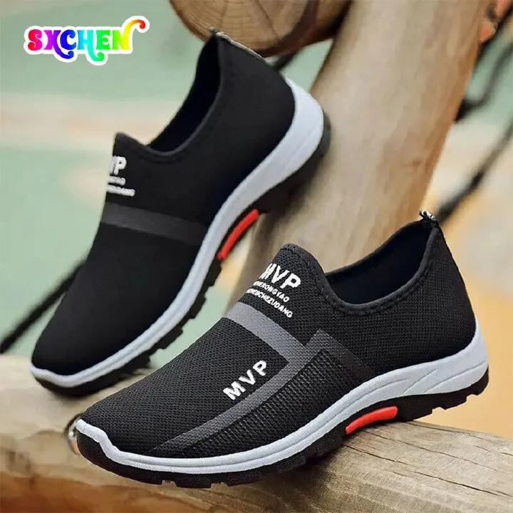 SXCHEN Men'S Shoes Athletic Running New Breathable Mesh Color Matching Shallow Slip-On Lazy Men'S Canvas Running Shoes