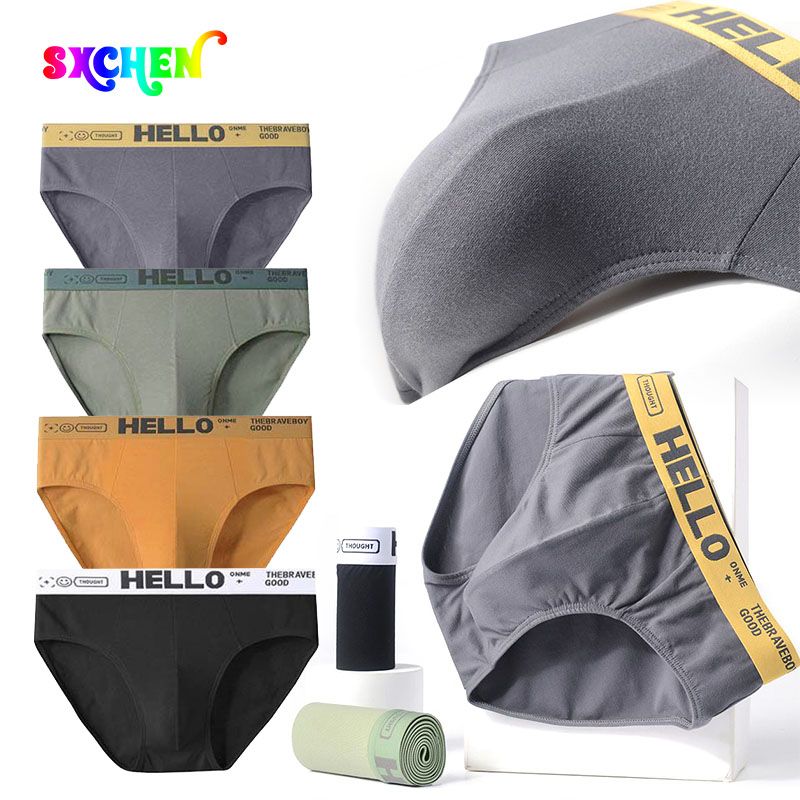 SXCHEN Men's Clothing Underwear 【4-piece pack】 Briefs Student triangle breathable fashion trend large size pants teenagers letter personalized triangle shorts underwear