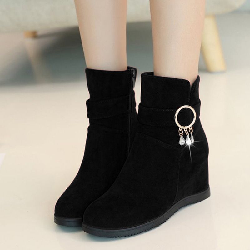 SXCHEN Women's Shoes Boots Ankle Bootie New All-match Fashionable Martin Boots for Women With Inner Heightening Boots Heels Ladies Shoes Black Wedge Official Shoe Formal Girls Outdoor School