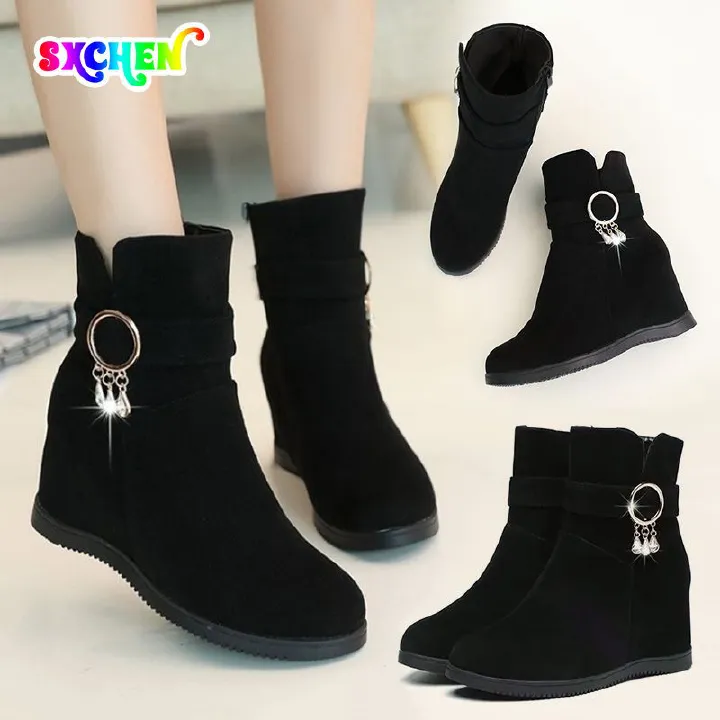 SXCHEN Women's Shoes Boots Ankle Bootie New All-match Fashionable Martin Boots for Women With Inner Heightening Boots Heels Ladies Shoes Black Wedge Official Shoe Formal Girls Outdoor School