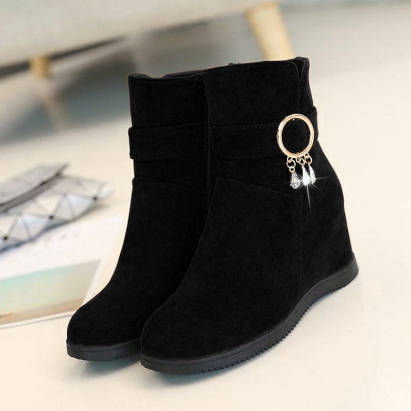 SXCHEN Women's Shoes Boots Ankle Bootie New All-match Fashionable Martin Boots for Women With Inner Heightening Boots Heels Ladies Shoes Black Wedge Official Shoe Formal Girls Outdoor School
