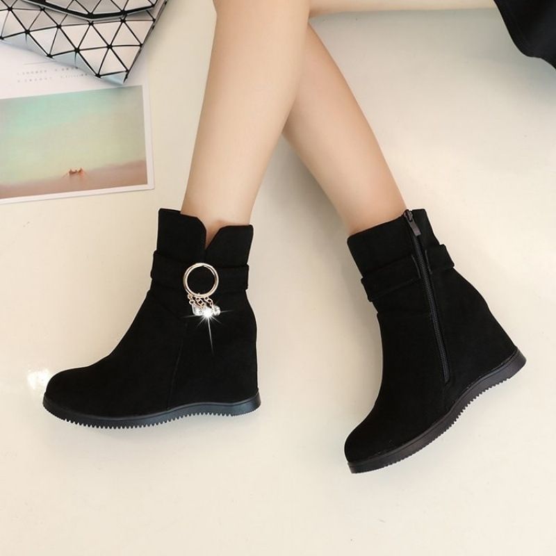 SXCHEN Women's Shoes Boots Ankle Bootie New All-match Fashionable Martin Boots for Women With Inner Heightening Boots Heels Ladies Shoes Black Wedge Official Shoe Formal Girls Outdoor School