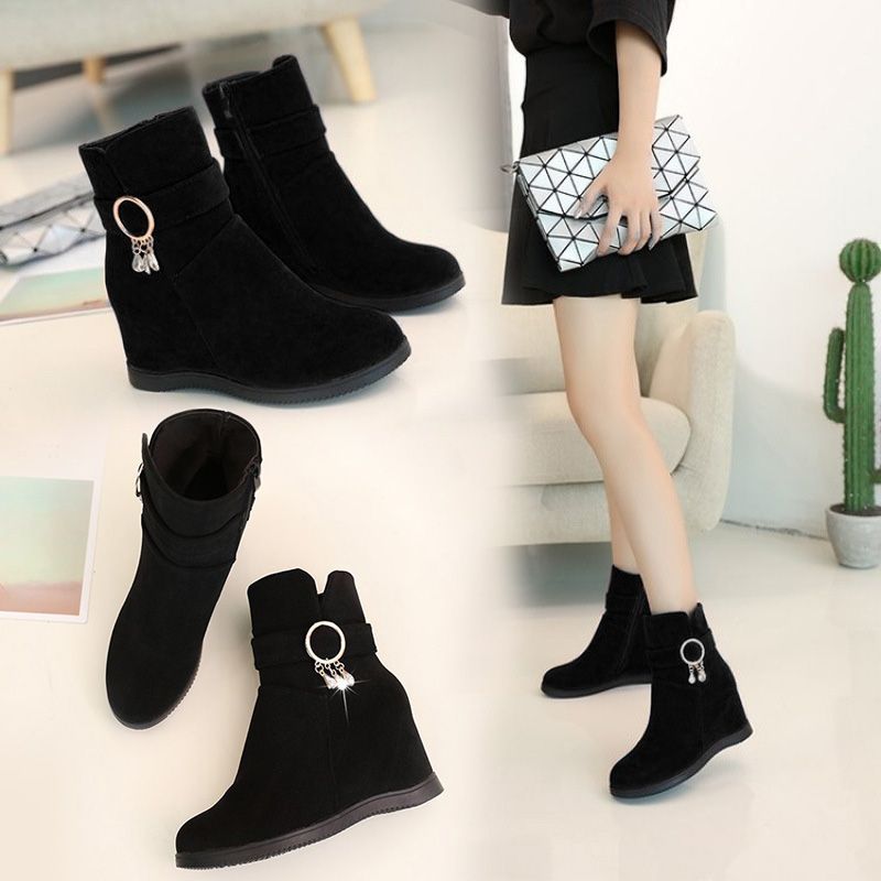 SXCHEN Women's Shoes Boots Ankle Bootie New All-match Fashionable Martin Boots for Women With Inner Heightening Boots Heels Ladies Shoes Black Wedge Official Shoe Formal Girls Outdoor School