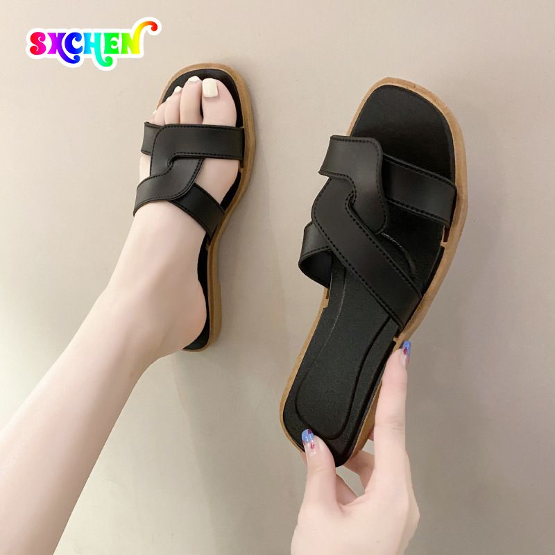 SXCHEN Women's Shoes Slippers Mules New Cross-Strap Slippers Simple Slippers Fashionable And Versatile Ins Outdoor Slippers Non-slip Ladies Shoe Simple Girls Fashion Thick Soles Soft Soles Mom Shoes