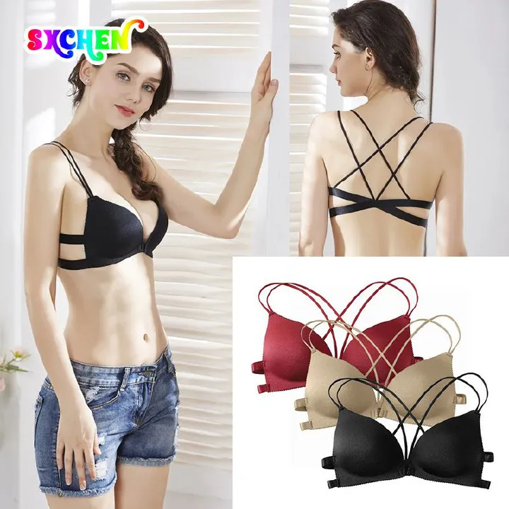 SXCHEN Women's Clothing Lingerie Bras [3 pieces] Triangular cup multi-color sponge pad one-size-fits-all chest wrap bra without steel ring strap palm rest bra