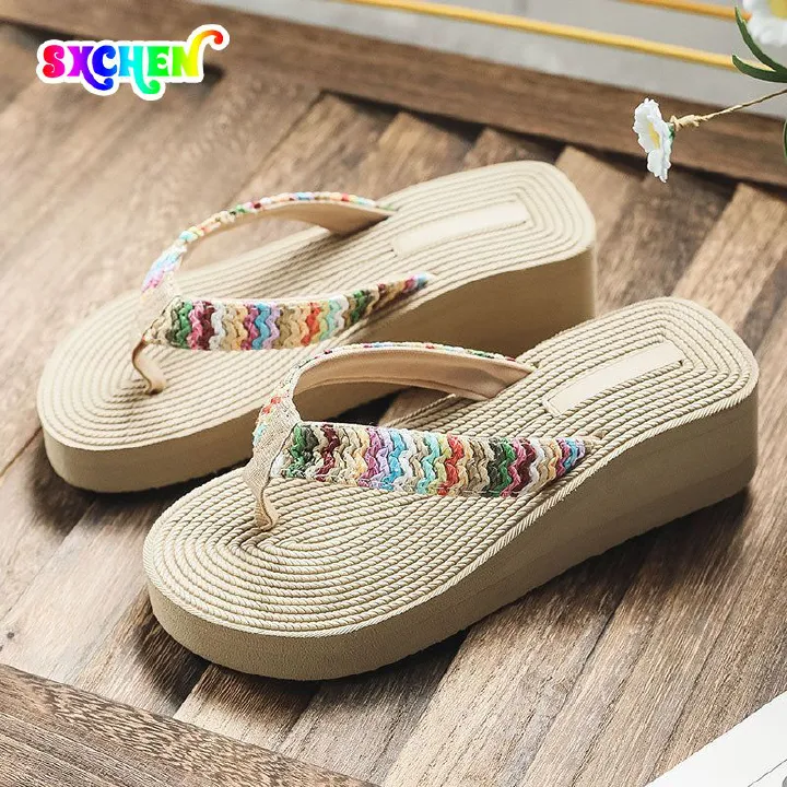SXCHEN Women's Shoes Slippers Flip-Flops New Straw Woven Flip-flops Sweet Fairy Beach Slippers Korean Style Simple Fashion Casual Shoes Open Fashion Beautiful Girls Shoe Slippers Non-slip Ladies Shoe