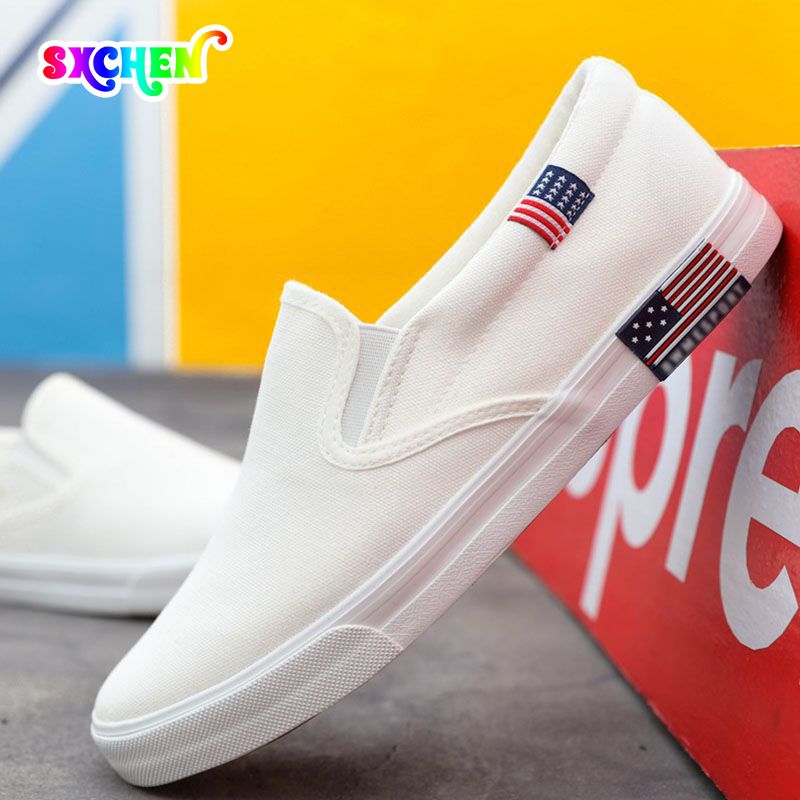 SXCHEN Men's Shoes Flats Loafers Shoes Fashion Hot Sale Large Size for Couples Casual Student White Shoes Canvas Shoes Sneakers Shoes Walking Shoe Slip-On Men Shoes Boys Flat Shoes