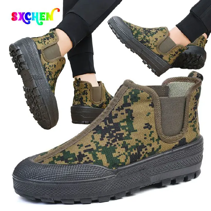 SXCHEN Men's Shoes Boots Bootie Chelsea High-Top Boots Double-Soled Rubber-Soled Training Shoes Construction Site Shoes Non-Slip Wear-Resistant Comfortable Breathable One-Step Man Shoe Camouflage
