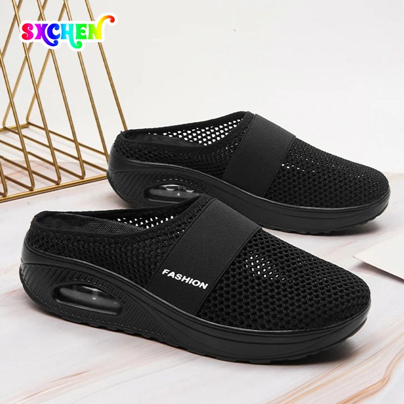 SXCHEN Women's Shoes Slippers New style toe-toe mesh slippers without heel half slippers