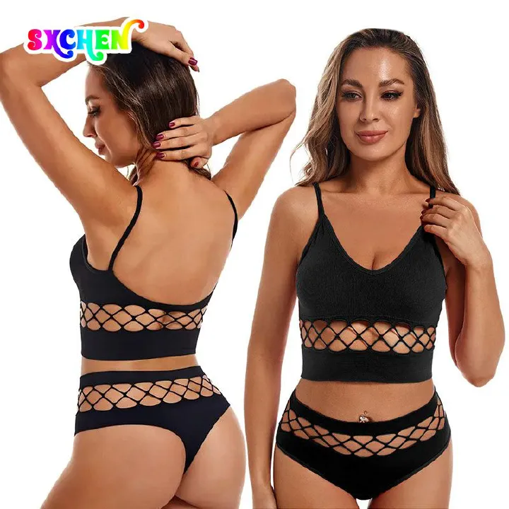SXCHEN Women's Clothing Lingerie Sets Hollow underwear set for women with small breasts, thin push-up bra without rims, plus size sports camisole