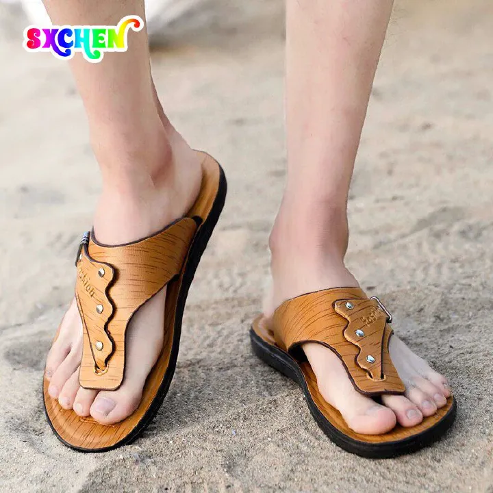 SXCHEN Men's Shoes Slippers Flip-Flops Men's stylish and versatile outdoor Korean style new beach sandals and flip-flops