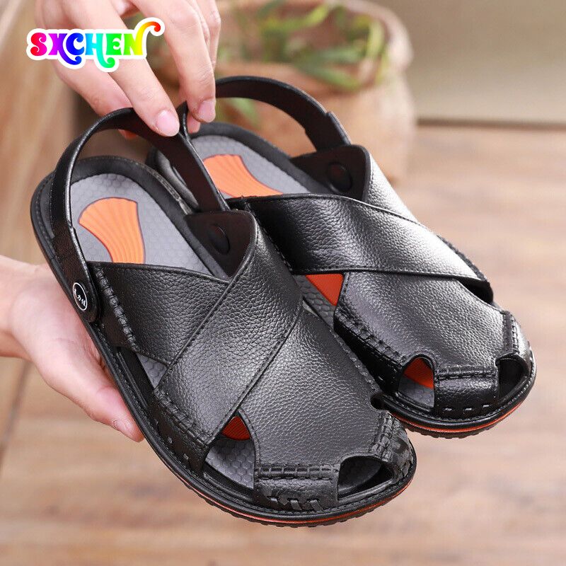 SXCHEN Men's Shoes Sandals Baotou Slippers Men Flat Non-Slip Outer Wear Fashionable Casual Two-Wear Hollow Breathable Beach Drag Hole Sandals School Unisex Shoe Slipper Sandles Black Outdoor Boy