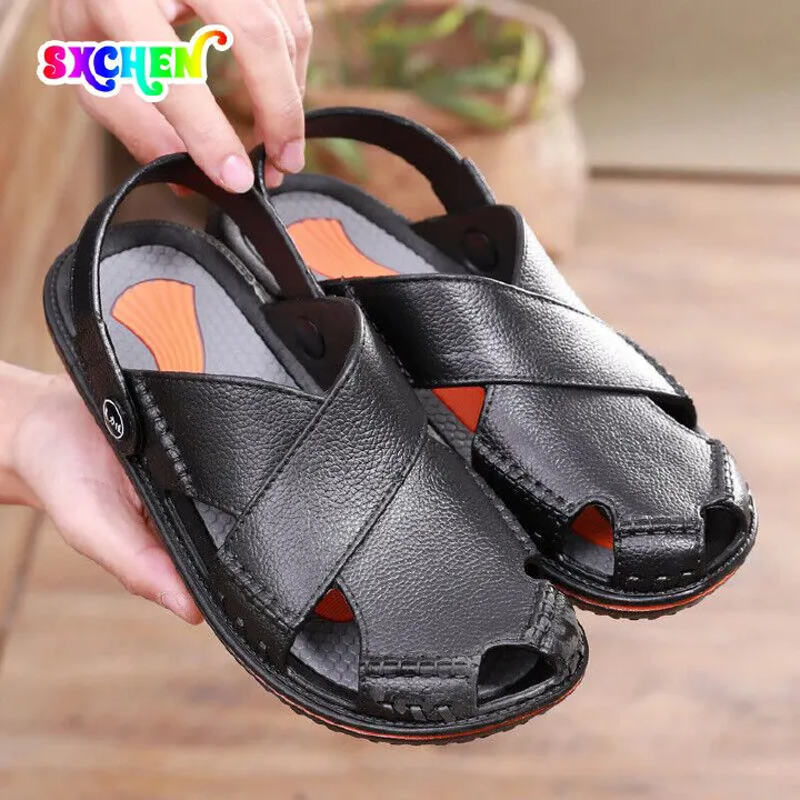 SXCHEN Men's Shoes Sandals Baotou Slippers Men Flat Non-Slip Outer Wear Fashionable Casual Two-Wear Hollow Breathable Beach Drag Hole Sandals School Unisex Shoe Slipper Sandles Black Outdoor Boy