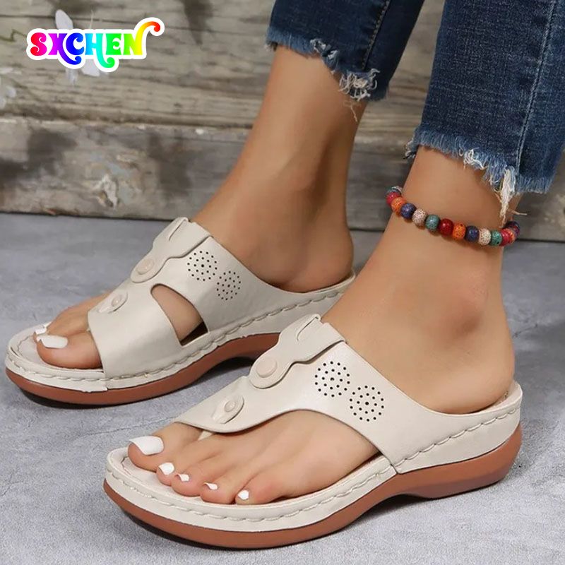 SXCHEN Ladies Shoes Sandals Heels Sandals Style Flip-Toe Casual Large Size Sandals for Women to Wear Wedge Flat Bottom Beach Sandals  Open Shoes School Shoes Lady Shoe Mom Shoe Summer Thick Sole