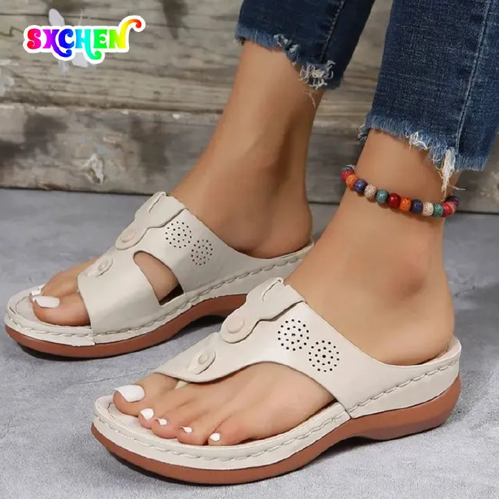 SXCHEN Ladies Shoes Sandals Heels Sandals Style Flip-Toe Casual Large Size Sandals for Women to Wear Wedge Flat Bottom Beach Sandals  Open Shoes School Shoes Lady Shoe Mom Shoe Summer Thick Sole