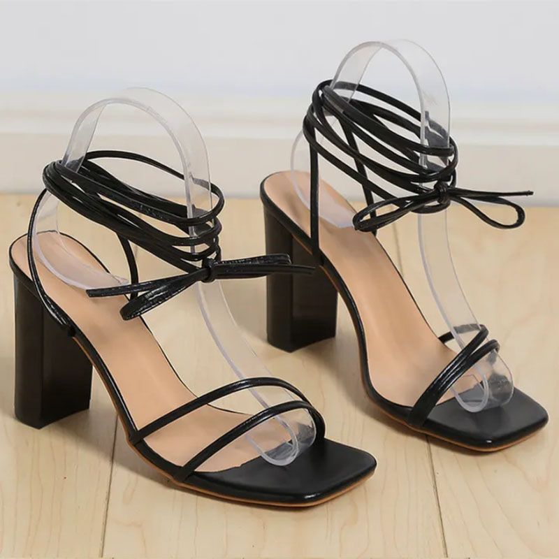 SXCHEN Women's Shoes Sandals Heels Sandals Large Size Foreign Trade Ladies Shoes Sexy Square Head Strappy Stiletto High Heels Cross Strappy Sandals Mom Shoe Latest Shoes Girl Party Office Gift