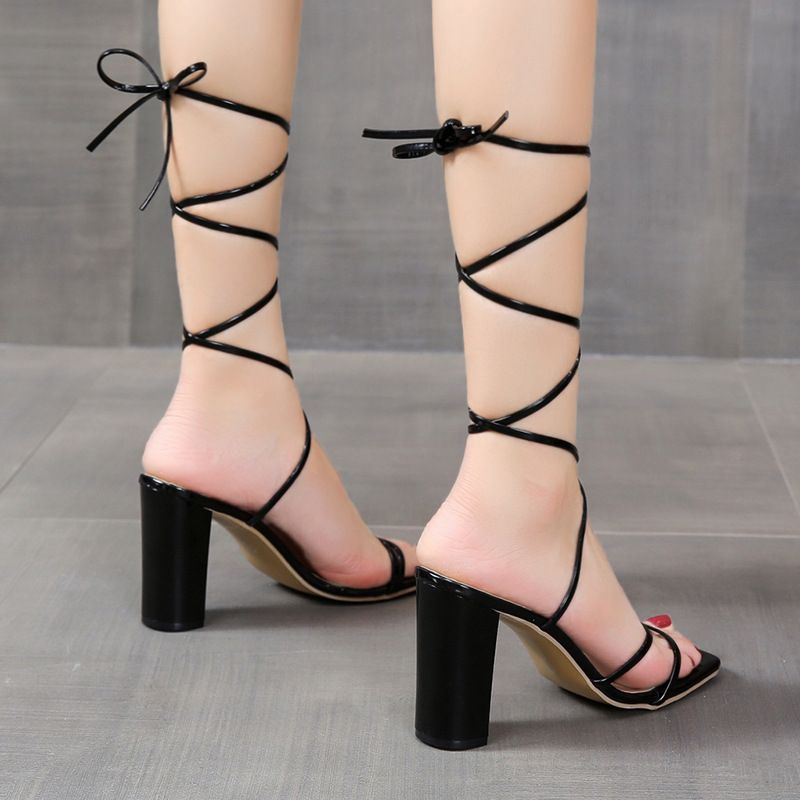 SXCHEN Women's Shoes Sandals Heels Sandals Large Size Foreign Trade Ladies Shoes Sexy Square Head Strappy Stiletto High Heels Cross Strappy Sandals Mom Shoe Latest Shoes Girl Party Office Gift