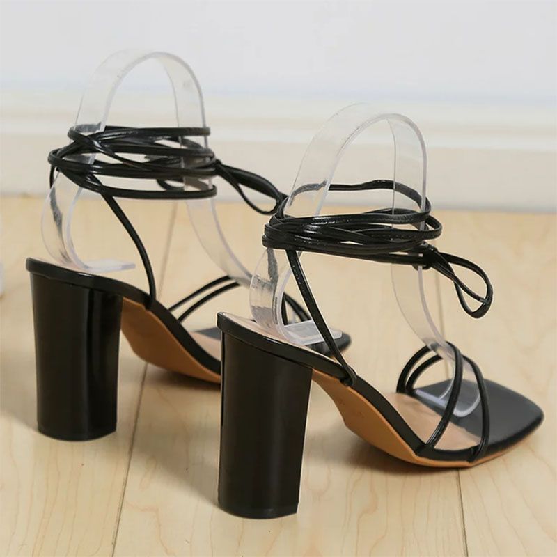 SXCHEN Women's Shoes Sandals Heels Sandals Large Size Foreign Trade Ladies Shoes Sexy Square Head Strappy Stiletto High Heels Cross Strappy Sandals Mom Shoe Latest Shoes Girl Party Office Gift