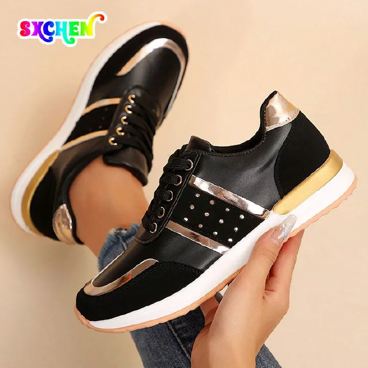 SXCHEN Women's Shoes Sneakers Ladies Shoes American Thick Bottom Color Matching Sports Shoes Casual Low Top Sports Shoes Party Office Girl Mom Shoe Lovers Gift Latest Shoes Wedge Shoes Ladies