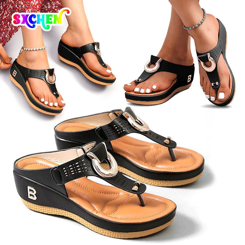 SXCHEN Women's Shoes Slippers Latest Roman Flip-Flops European And American Large Size Women Shoes Beach Thong Wedge Heel Sandals Ladies Slippers Flip-Flops Fashion Open Shoes School Shoes Lady Shoe