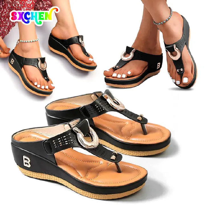 SXCHEN Women's Shoes Slippers Latest Roman Flip-Flops European And American Large Size Women Shoes Beach Thong Wedge Heel Sandals Ladies Slippers Flip-Flops Fashion Open Shoes School Shoes Lady Shoe