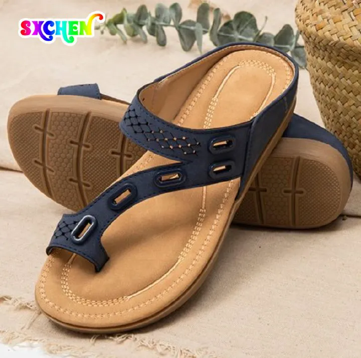 SXCHEN Women's Shoes Slippers Ladies Shoes Mules New Flat-soled Massage Flip-flops Women Shoe Large size buckle toe Lady Sandals and Slippers Open Shoes Casual Fashion