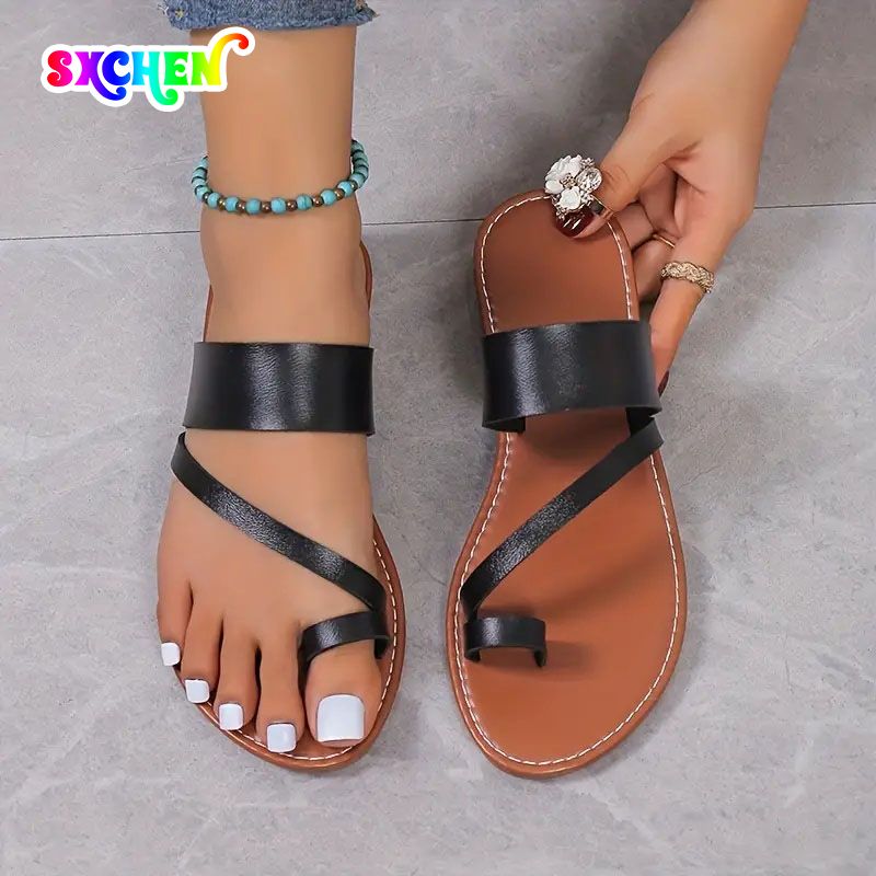 SXCHEN Women's Shoes Slippers Mules Large size candy color thong toe beach slippers new flat casual sandals women's slippers