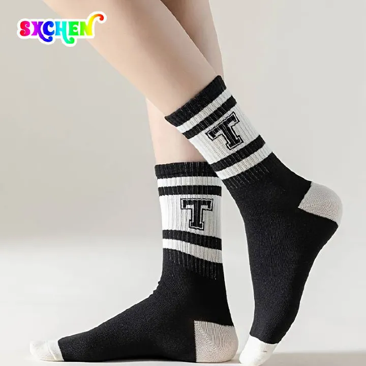 SXCHEN 5 pairs Unisex Men's Socks Athletic Socks Trendy socks, long socks, male and female student sports mid-calf socks, college style simple women's socks, casual socks, sports socks