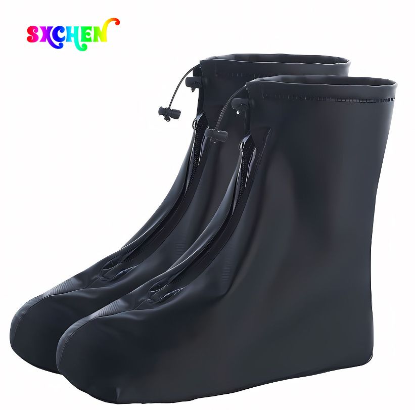 SXCHEN Waterproof and reusable Thickened mid-tube PVC waterproof shoe covers for men and women, travel anti-fouling and rain-proof shoe covers for adults and children, rain boots and water shoes