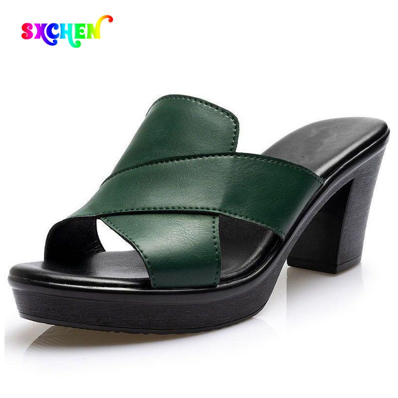 SXCHEN Women's Shoes Mules Slippers Ladies Shoes Thick Heel Mom High Heels Casual Women Shoes Clogs Large Size Best Shoes Gift Four Seasons Girls Sandals and Slippers Non-slip Open Shoes Green