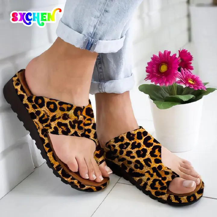 SXCHEN Women's Shoes Leopard Print Sandals Ladies Shoes Heels Sandals Flip-toe Wedge Sandals and Slippers Women Set Toe Black Feet Ladies' Cool Sandals and Slippers Trendy Mom Shoe Office Party Gift