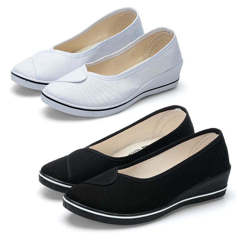 SXCHEN Women's Shoes Small White Shoes Loafers Nurse Shoes Female Ladies Shoes White Wedge Soft Bottom New Cloth Shoes Flat Party Office Girl Lovers Gift Latest Shoes Mom Shoe Sneakers Plus Size Black