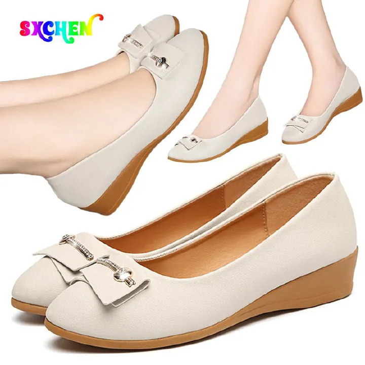 SXCHEN Women's Shoes Flats Ladies Shoes Doudou Shoes Work Shoes Wedge Mother Flat Shoes Women Slip-on Korean Style Single Shoes Women Party Office Girl Lovers Gift Latest Shoes Mom Shoe