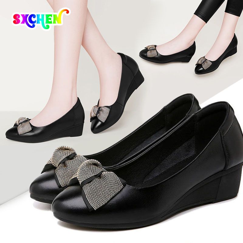 SXCHEN Women's Shoes Heels Mother's Shoes Wedge Work Shoes Formal Shoes Business Shoes Women Casual Ladies Shoes Soft Leather Non-slip Work Shoes Party Office Girl Mom Shoe Lovers Gift Latest Shoes