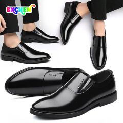 SXCHEN Men's Comfort Dress Shoes – Black With Soft Padded Collar, Non-Slip Traction Sole, Suitable For All-Day Wear at Work & Formal Events, All Sizes Available