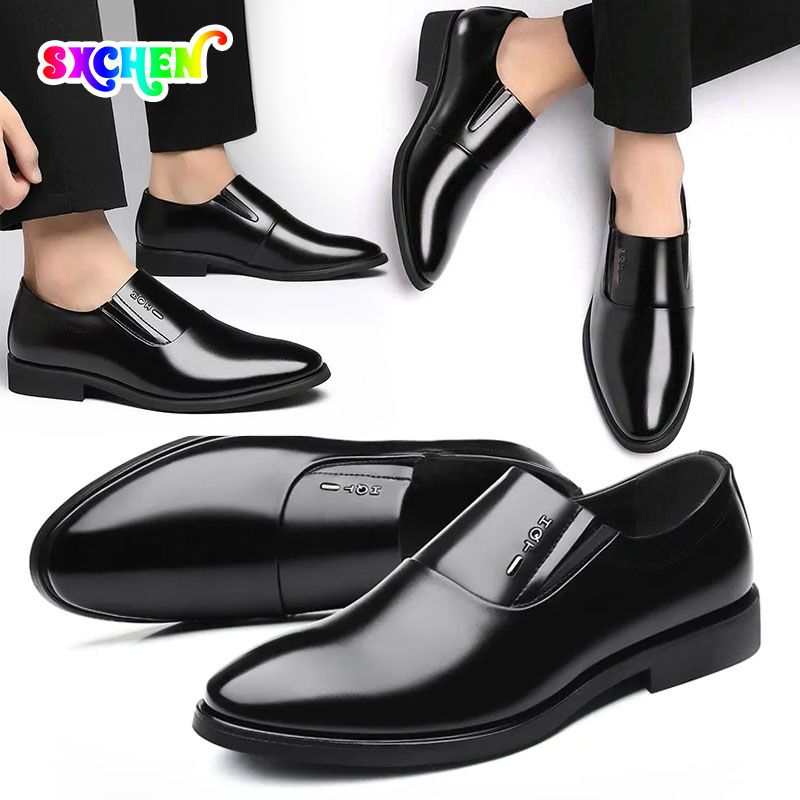 SXCHEN Men's Comfort Dress Shoes – Black With Soft Padded Collar, Non-Slip Traction Sole, Suitable For All-Day Wear at Work & Formal Events, All Sizes Available