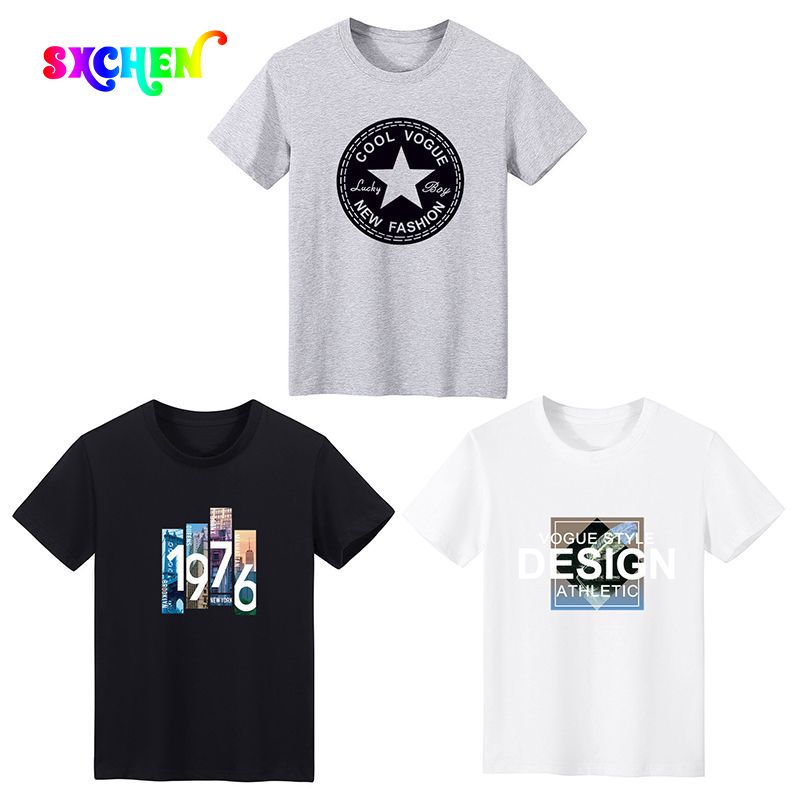 SXCHEN New 3 packs T-Shirts Men's Clothing Tops Man Short-Sleeved Star Printing Student Plus Size Boy Fashion Festival Office Gift U Unisex Lovers Sport Crew Neck Black White Gray Sets Dad Casua