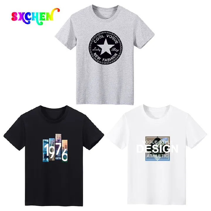 SXCHEN New 3 packs T-Shirts Men's Clothing Tops Man Short-Sleeved Star Printing Student Plus Size Boy Fashion Festival Office Gift U Unisex Lovers Sport Crew Neck Black White Gray Sets Dad Casua