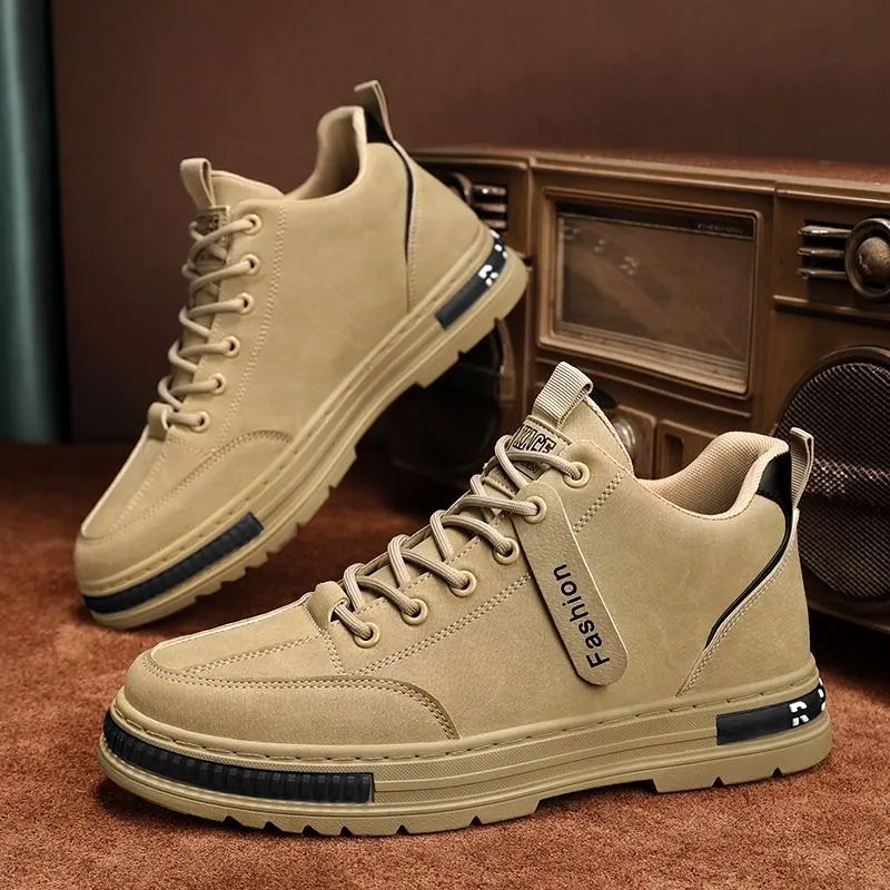 SXCHEN Men's Shoes Sneakers Khaki Sports Shoes Wear-Resistant Non-slip Fashion Construction Site Tooling Shoes Trendy All-match Shoes Men Work Shoes Sneakers Dad Gift Basketball Sneakers Party