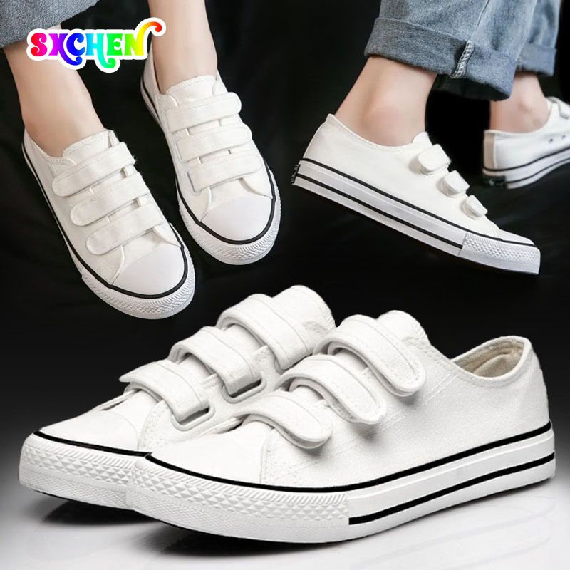 SXCHEN Women's Shoes Flats Canvas Shoes New Ladies Shoes Low-top Velcro Canvas Shoes Female Skate Shoes Lazy White Shoes Casual Shoes Mom Shoes Student Fashion Girl Gift Travel Latest Shoes Office