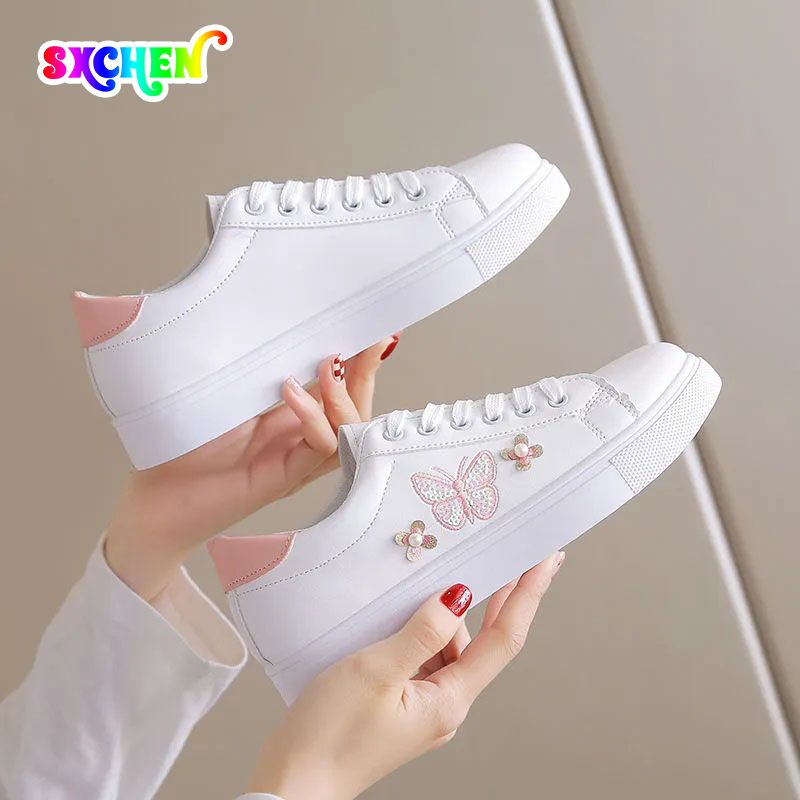 SXCHEN Ladies Shoes Sneakers New Women's Sports Shoes Board Shoes Student Shoes Small White Shoes Low Top Casual Shoes Leather Sneakers Mom Shoes Student Fashion Girl Gift Travel Latest Shoes Office
