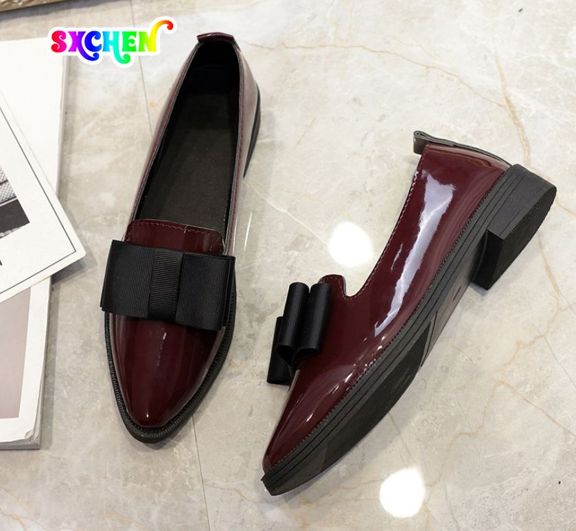 SXCHEN Ladies Shoes Flats Ballet  Dance Bowknot Pointed Toe Casual Low Top Single Shoes Women's Flat Bottom Shallow Mouth Simple Set of Feet Commuting Leather Shoe Mom Shoes Student Fashion Girl Gift