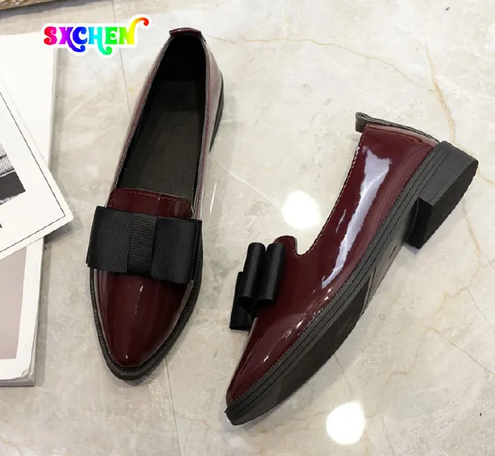 SXCHEN Ladies Shoes Flats Ballet  Dance Bowknot Pointed Toe Casual Low Top Single Shoes Women's Flat Bottom Shallow Mouth Simple Set of Feet Commuting Leather Shoe Mom Shoes Student Fashion Girl Gift