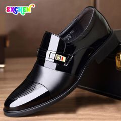 SXCHEN Oxfords Business Casual leather Shoes Men's Dress shoes Fashion Leather Shoes Formal Wear Brown slip on cap toe  Loafers Driving Dad Shoes Black High Quality size41-44 Official Shoes